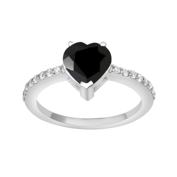 Side Accents 7 MM Black Spinel 925 Sterling Silver Valentines Day Gifts Women Solitaire Ring