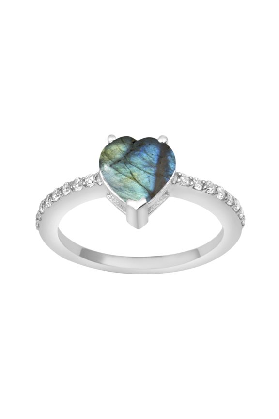 Side Accents 7 MM Labradorite 925 Sterling Silver Valentines Day Gifts Women Solitaire Ring