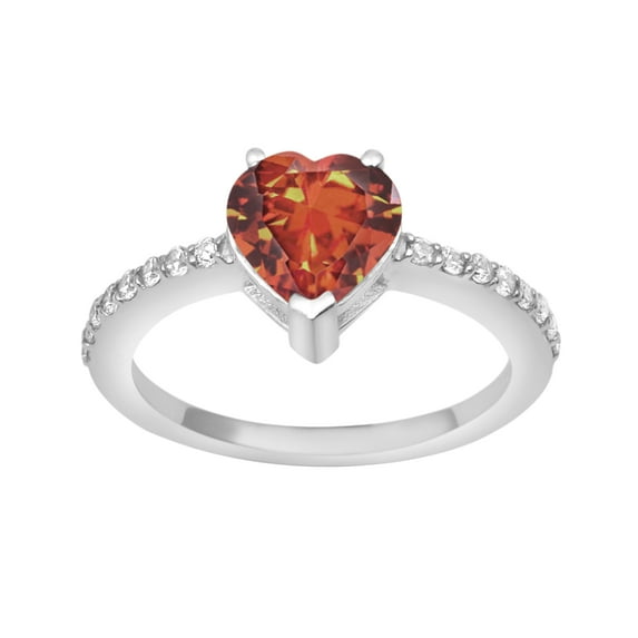Side Accents 7 MM Orange CZ 925 Sterling Silver Valentines Day Gifts Women Solitaire Ring