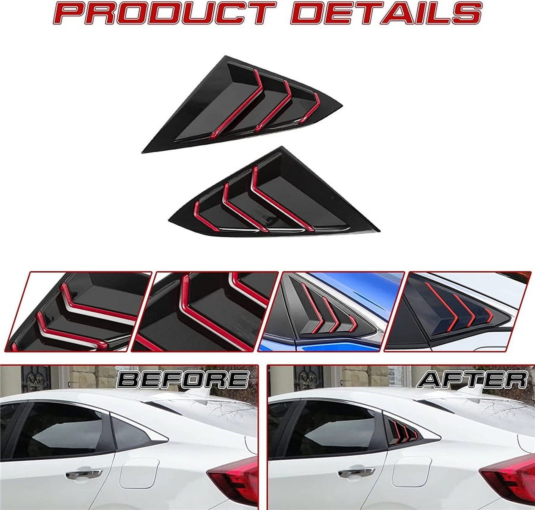 Side Air Vent Window Louver Cover Glossy Black+Red For Honda Civic 2016-21 Sedan