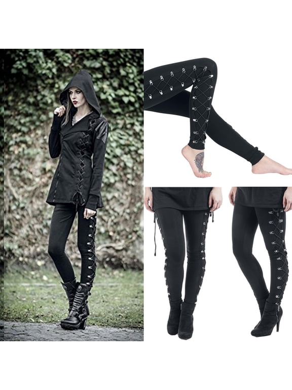 Side Black Pans Up Leggings Skinny Women Fashion Trousers Gothic Lace Lady Pants