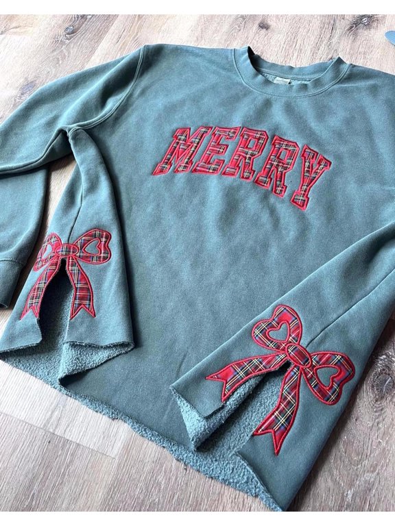 Side Bow Merry Side Bow Cut-Out Plaid Christmas Trendy Coquette Bow Christmas, Sweatshirt