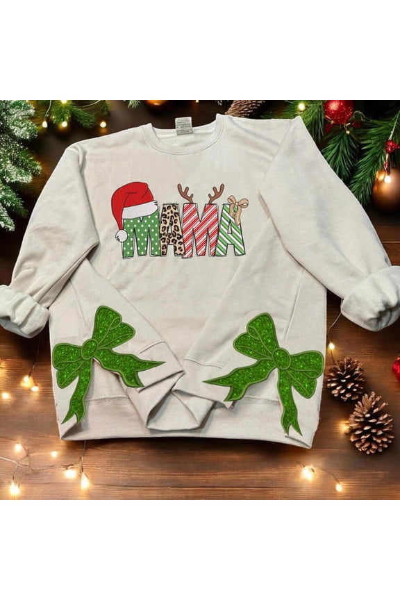 Side Bow Sweatshirt, Custom Mama Side Bow Embroidered Sweatshirt, Trendy Side Slit Bow Sweatshirt, Personalized Nana, Unisex Sweatshirt LINHKHA