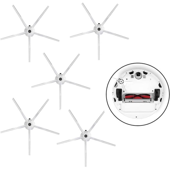 Side Brush Compatible with Roborock E35 Vacuum Cleaner, Silicone Tangle-Free Design, White, 5 Pack