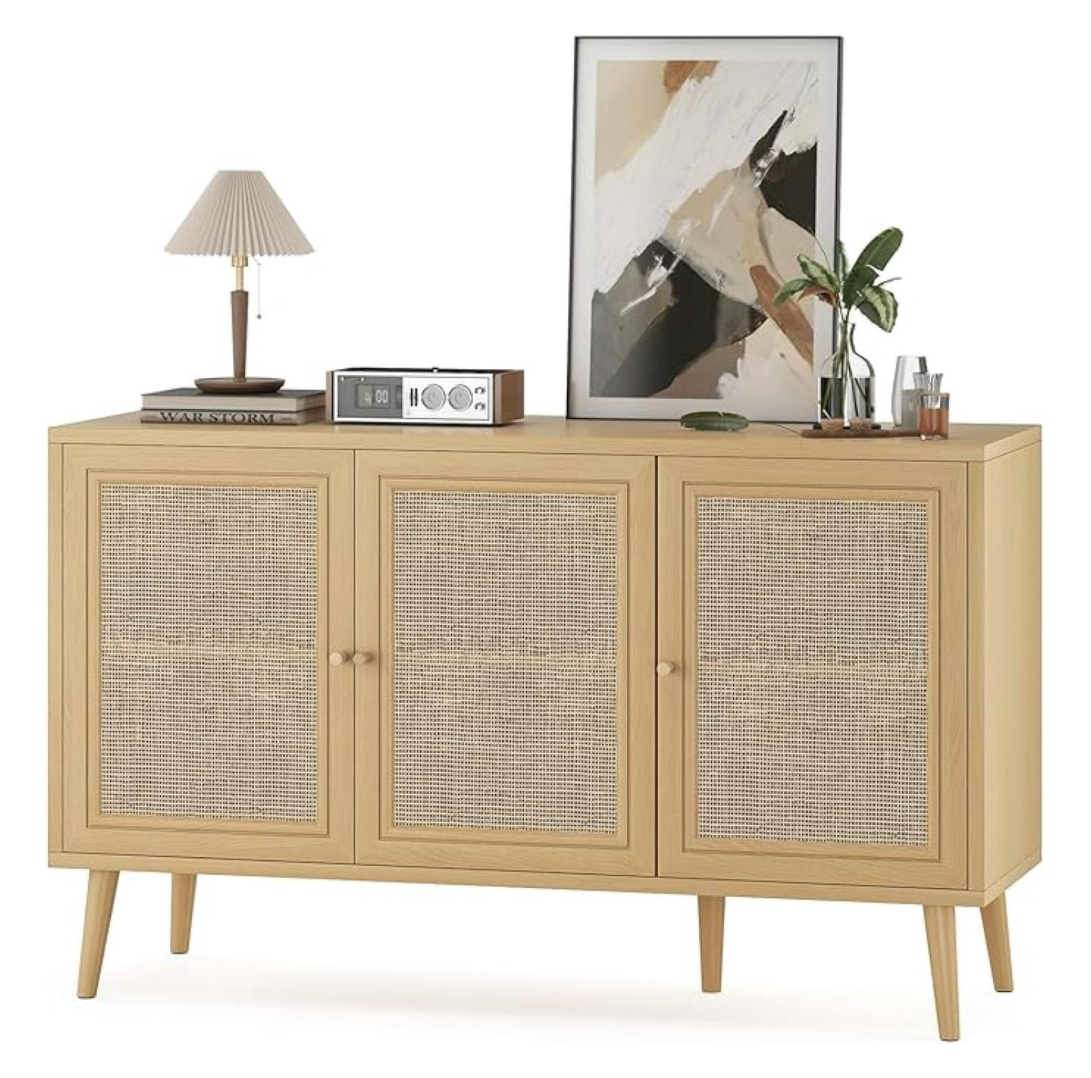 Side Buffet Cabinet with Rattan Doors,Kitchen Sideboard Coffee Bar ...