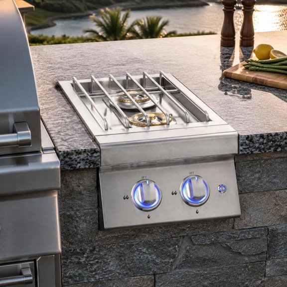 Side Burners, Double 17,000 Btu, 304 Stainless Steel, Propane & Natural Gas Convertible, LED Built-in Design