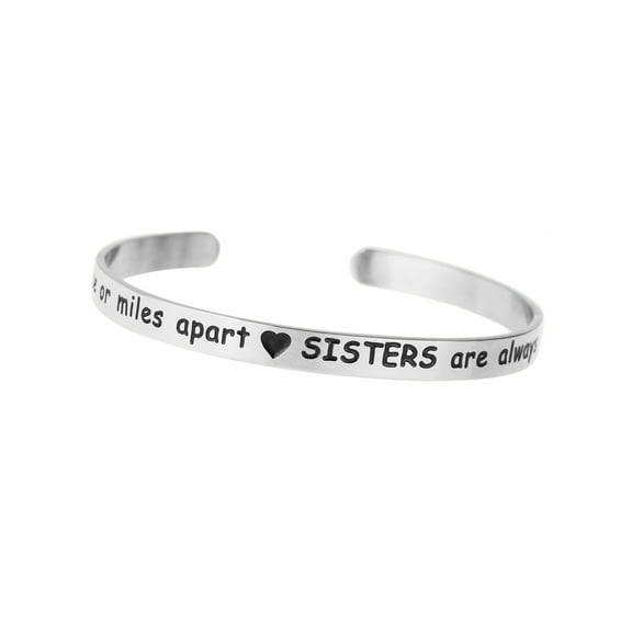 Side By Side Or Miles Apart. Sisters Are Always Close At Heart Adjustable Cuff Bracelet Wristband Bangle