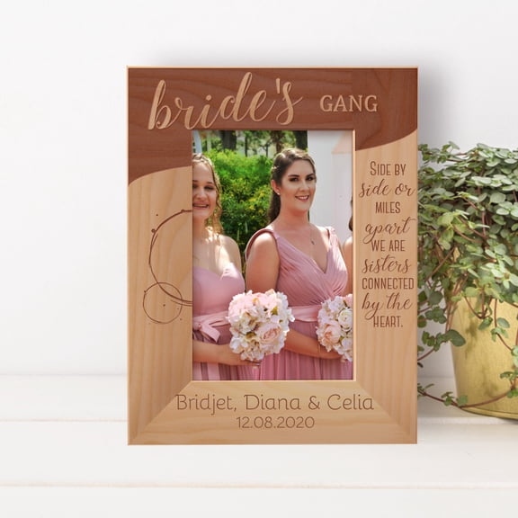 Side By Side Or Miles Apart We Are Sisters Connected By The Heart Personalized Wooden Frame 4" x 6" Brown (Vertical)