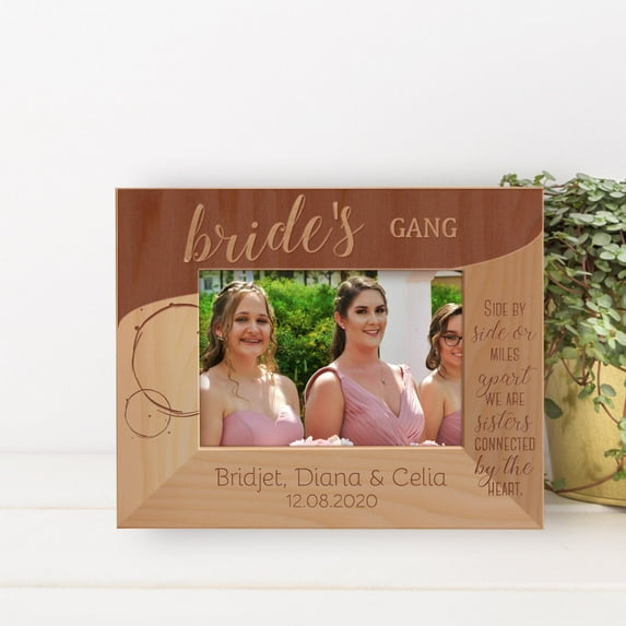 Side By Side Or Miles Apart We Are Sisters Connected By The Heart Personalized Wooden Frame-5" x 3 1/2" Brown Horizontal
