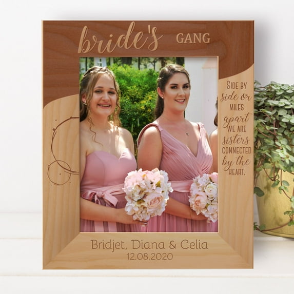 Side By Side Or Miles Apart We Are Sisters Connected By The Heart Personalized Wooden Frame 8" x 10" Brown (Vertical)