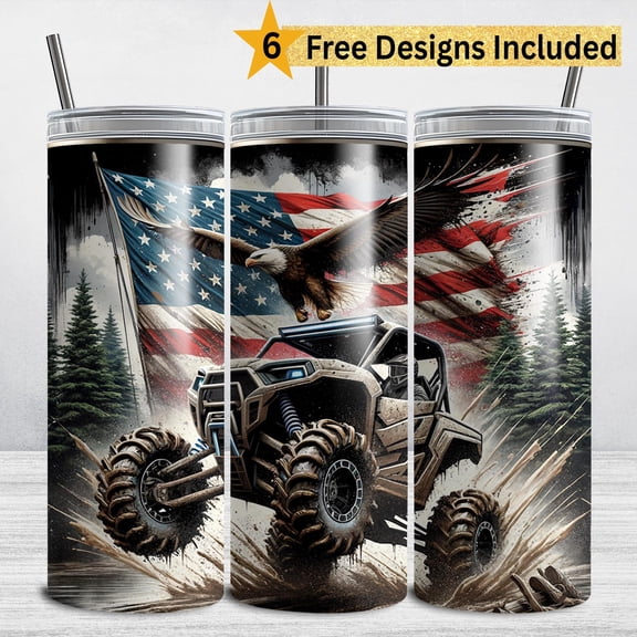 Side By Side Tumbler , ATV 20 Oz Skinny Sublimation Tumbler , All Terrain Vehicle, USA Flag Mudding Tumbler