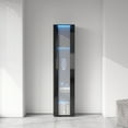 thumbnail image 1 of Side Cabinet with LED Light, 67" High Gloss Storage Cabinet with Doors and 3 Glass Shelves Modern Freestanding Bookcase Wood Display Cabinet with 3 Threading Holes for Living Room Study Room, Black, 1 of 7