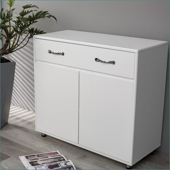 Side Cabinet with Drawer & Shelves, Modern White | MDF | E1 Degree