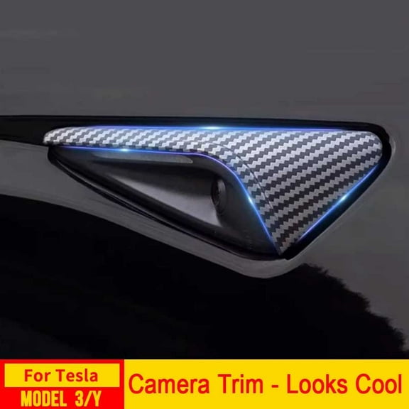 Side Camera Cover Compatible with For Tesla Model 3/Y, Turn Signal Side Camera Wrap Cover ABS Sticker Decoration for Model 3/Y 2024-2025 Side Camera Decor Cover Protection Carbon Fiber