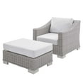 thumbnail image 1 of Side Chair Armchair and Ottoman, Rattan, Wicker, Light Grey Gray White, Modern Contemporary Urban Design, Outdoor Patio Balcony Cafe Bistro Garden Furniture Hotel Hospitality, 1 of 10