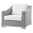 thumbnail image 1 of Side Chair Armchair, Rattan, Wicker, Light Grey Gray White, Modern Contemporary Urban Design, Outdoor Patio Balcony Cafe Bistro Garden Furniture Hotel Hospitality, 1 of 8