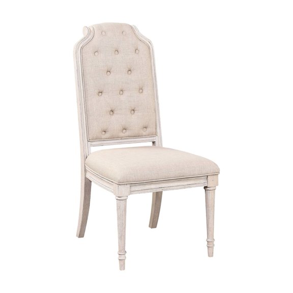 Side Chair Of 2 - Fabric In Antique Champagne High Back With Rolled For A Classic Style Chairs Hue Stylish Button- Inner
