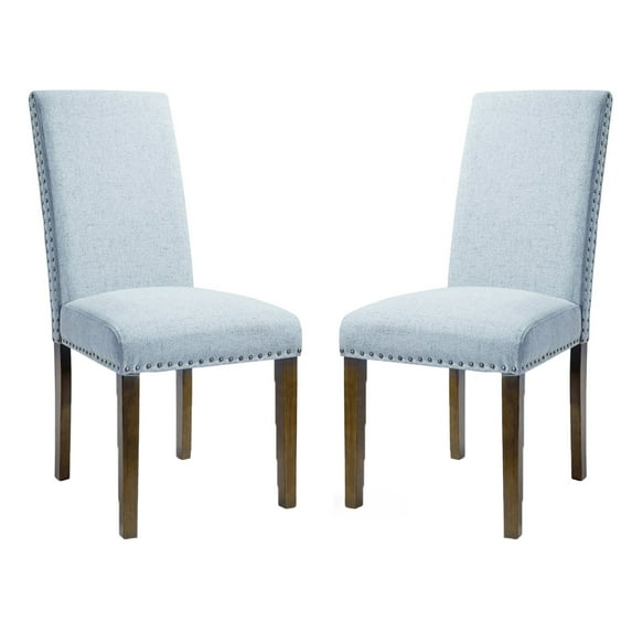 Side Chair with Fabric Seat and Nailhead Trim, Set of 2, Blue - Saltoro Sherpi