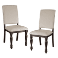 thumbnail image 1 of Side Chairs 2pc Set Grayish Brown Finish Wood Frame Fabric Upholstery Nailhead Trim Dining Furniture, 1 of 6