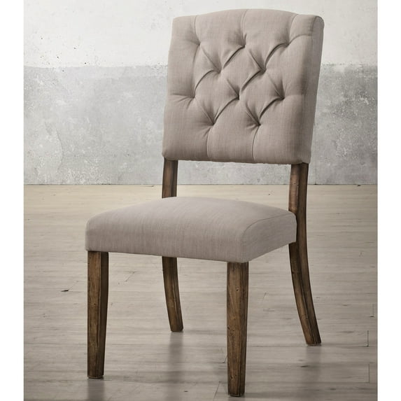 Side Chairs Of 2 - Beige Back, Transitional Design With Wooden Legs For Accessory Dream (2) Linen Upholstery, Ornamental