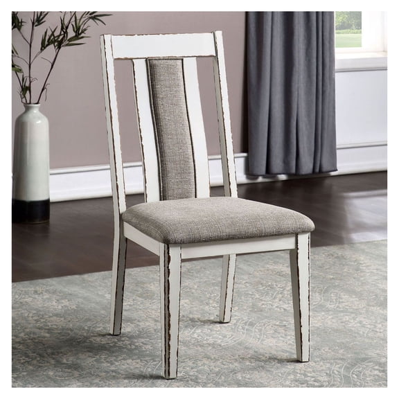 Side Chairs Set of 2, Weathered White/Warm Gray Dining Chairs - Rustic Kitchen Chairs Upholstered Seat, Solid Wood Frame, Contemporary Style