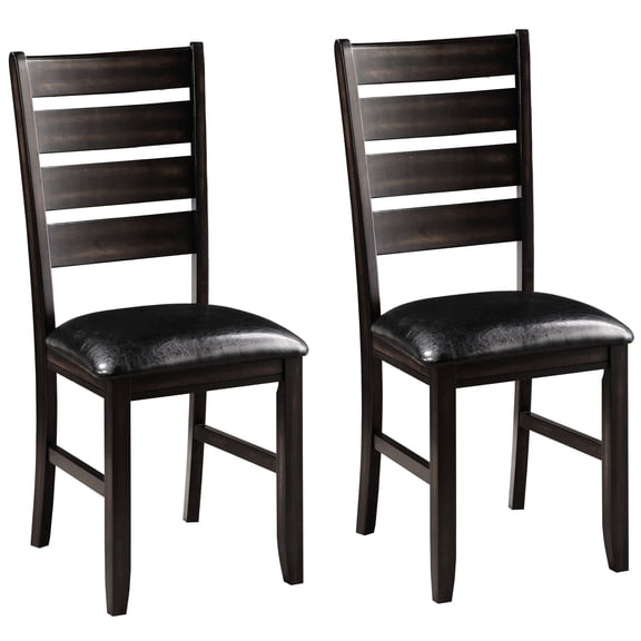 Side Chairs for Dining Room | Offer Visual Appeal with Ladder Back Style | Black Leather - like Upholstery | Stable Rubberwood Legs for Everyday Use