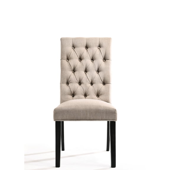 Side Chairs for Dining | Suitable for Multiple Spaces | Tan Linen Cushions with Foam | Stable Tapered Wooden Legs