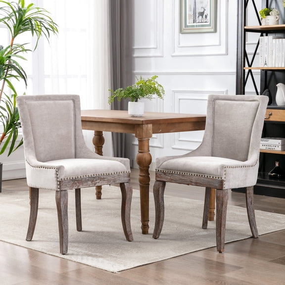 Side Chairs for Dining | Used in Various Dining Scenes | Solid Wood Legs with Beige Fabric | Solves Lack of Comfort Issue