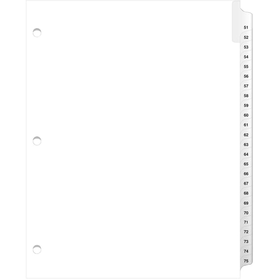 Side Collated Exhibit Tabs 3 Hole Punched - Avery® Style Bold Tabs Available in Convenient Sets - Easily Sort and Label Documents with Side Collated Exhibit Tabs | Letter Size - 51-75