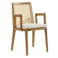 thumbnail image 1 of Side Dining Chair Armchair, Ivory White, Fabric, Wood, Rattan, Bar Pub Cafe Bistro Dining Kitchen Hospitality Restaurant, Modern Contemporary, HB37089, 1 of 9