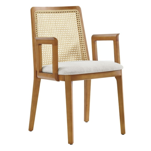 Side Dining Chair Armchair, Ivory White, Fabric, Wood, Rattan, Bar Pub Cafe Bistro Dining Kitchen Hospitality Restaurant, Modern Contemporary, HB37089