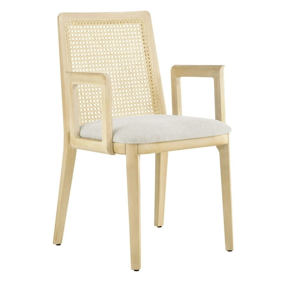 Side Dining Chair Armchair, White, Fabric, Wood, Rattan, Bar Pub Cafe Bistro Dining Kitchen Hospitality Restaurant, Modern Contemporary, HB37085