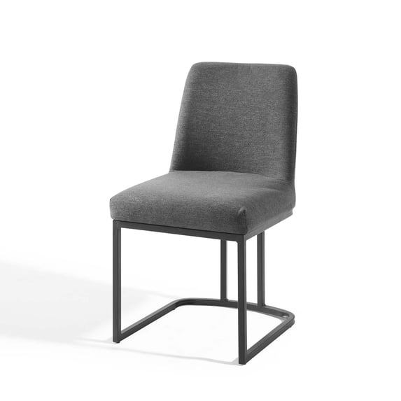 Side Dining Chair, Fabric, Metal Steel, Black Grey Gray, Modern Contemporary Urban Design, Kitchen Room Cafe Bistro Restaurant Hospitality