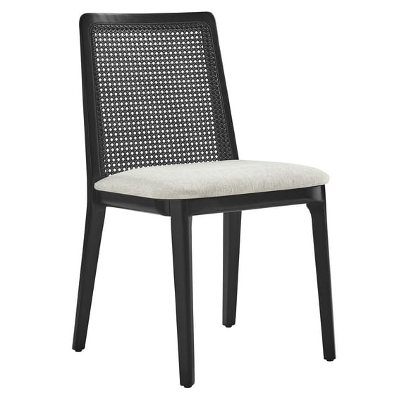 Side Dining Chair, Ivory White, Fabric, Wood, Rattan, Bar Pub Cafe Bistro Dining Kitchen Hospitality Restaurant, Modern Contemporary, HB37082