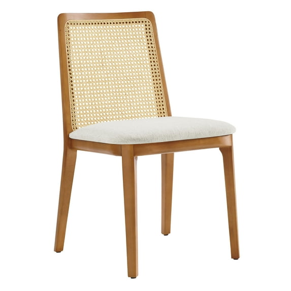 Side Dining Chair, Ivory White, Fabric, Wood, Rattan, Bar Pub Cafe Bistro Dining Kitchen Hospitality Restaurant, Modern Contemporary, HB37084