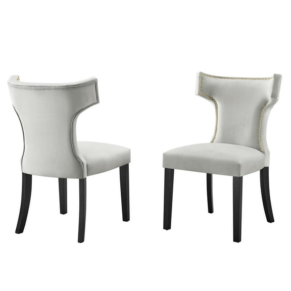 Side Dining Chair, Nailhead, Set of 2, Grey Gray, Velvet, Modern Contemporary, Kitchen Room Cafe Bistro Restaurant Hospitality