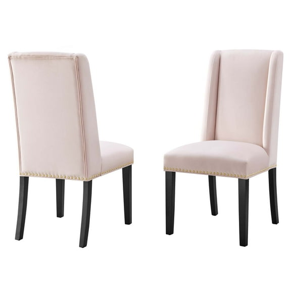 Side Dining Chair, Nailhead, Set of 2, Pink, Velvet, Modern Contemporary, Kitchen Room Cafe Bistro Restaurant Hospitality