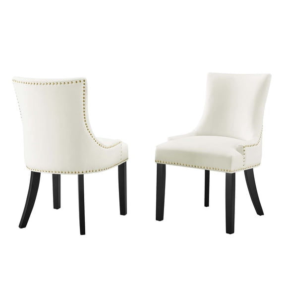 Side Dining Chair, Nailhead, Set of 2, White, Velvet, Modern Contemporary, Kitchen Room Cafe Bistro Restaurant Hospitality
