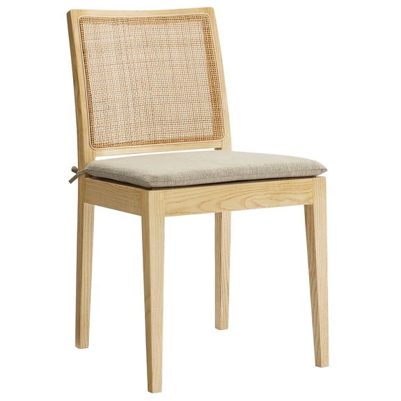 Side Dining Chair, Natural Brown, Fabric, Wood, Rattan, Bar Pub Cafe Bistro Dining Kitchen Hospitality Restaurant, Modern Contemporary, HB37940