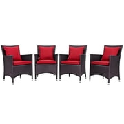 Side Dining Chair, Red, Rattan, Wicker, Outdoor Patio Balcony Cafe Bistro Garden Hospitality Restaurant, Modern Contemporary HB32890