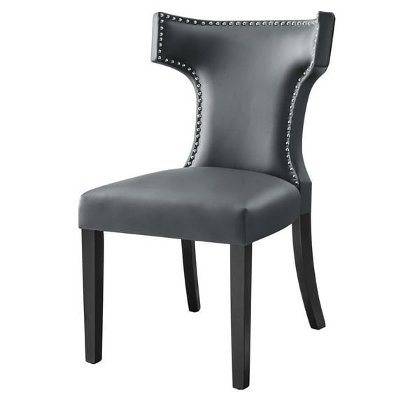 Side Dining Chair, Rivet Nailhead, Grey Gray, Vegan Leather, Kitchen Cafe Bistro Hospitality Restaurant, Modern Contemporary HB32909