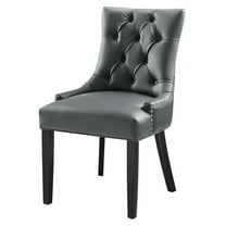 Side Dining Chair, Rivet Nailhead, Grey Gray, Vegan Leather, Kitchen Cafe Bistro Hospitality Restaurant, Modern Contemporary HB32912