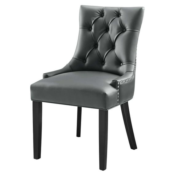Side Dining Chair, Rivet Nailhead, Grey Gray, Vegan Leather, Kitchen Cafe Bistro Hospitality Restaurant, Modern Contemporary HB32912
