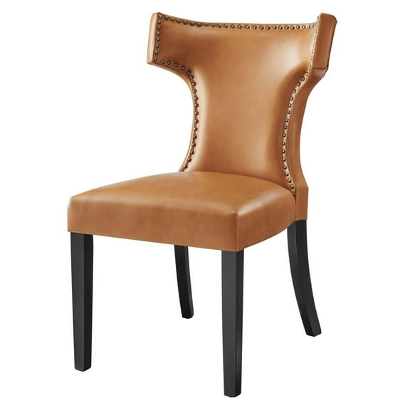 Side Dining Chair, Rivet Nailhead, Tan, Vegan Leather, Kitchen Cafe Bistro Hospitality Restaurant, Modern Contemporary HB32910