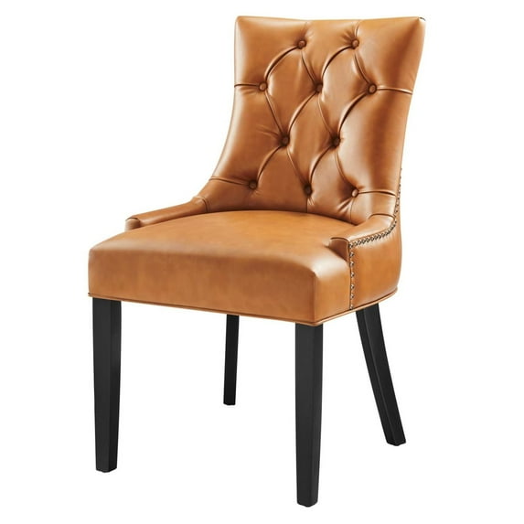 Side Dining Chair, Rivet Nailhead, Tan, Vegan Leather, Kitchen Cafe Bistro Hospitality Restaurant, Modern Contemporary HB32913