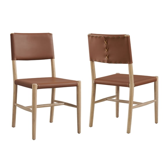 Side Dining Chair, Set of 2, Natural Brown, Faux Leather, Wood, Bar Pub Cafe Bistro Dining Kitchen Hospitality Restaurant, Modern Contemporary, HB37874