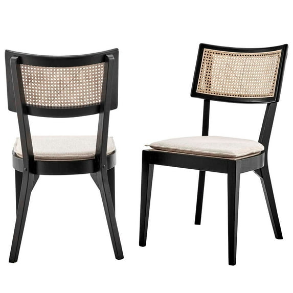 Side Dining Chair, Set of 2, Beige Black, Wood, Cottage Kitchen Cafe Bistro Hospitality Restaurant, Modern Contemporary HB34400