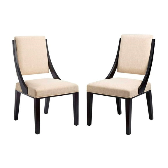 Side Dining Chair, Set of 2, Beige, Fabric, Kitchen Cafe Bistro Hospitality Restaurant, Modern Contemporary HB33417