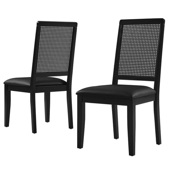Side Dining Chair, Set of 2, Black, Vegan Leather, Wood, Kitchen Cafe Bistro Hospitality Restaurant, Modern Contemporary HB36818