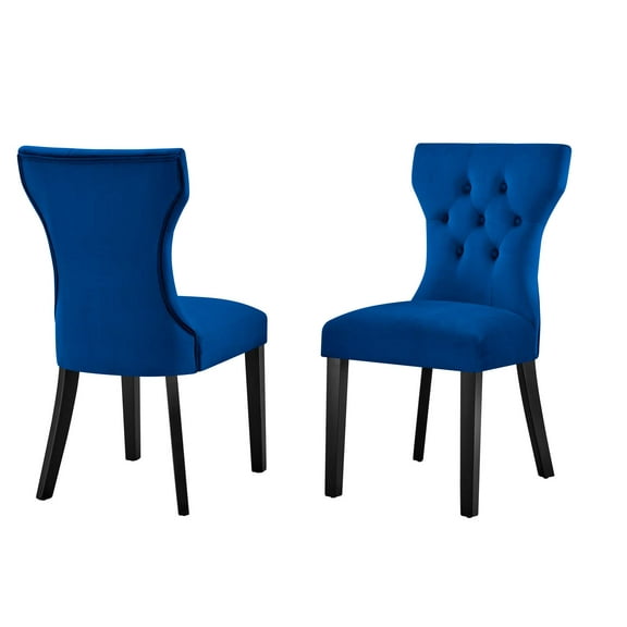 Side Dining Chair, Set of 2, Blue Navy, Velvet, Modern Contemporary, Kitchen Room Cafe Bistro Restaurant Hospitality
